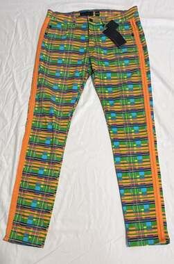 Decibel Pants Size 34/32 Multicolor Plaid With Orange Stripes